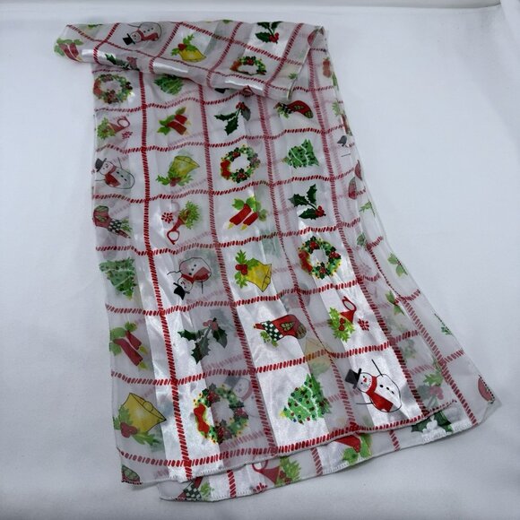 Vintage Scarf Christmas Holiday 56” Rectangle Long Snowman Holly Runner Cover - Picture 1 of 12